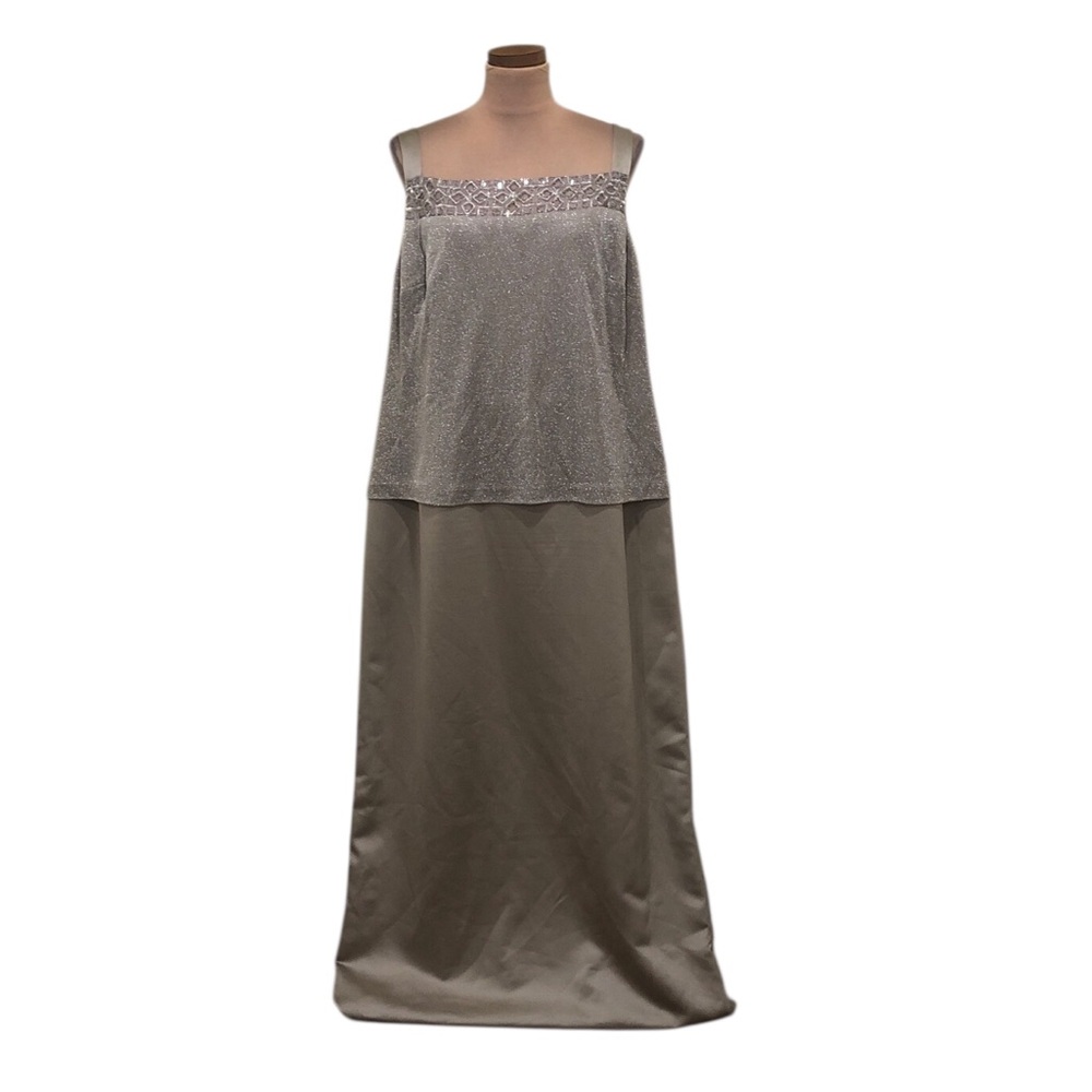 Alex Evening Maxi Dress Size 22W Taupe Silver
